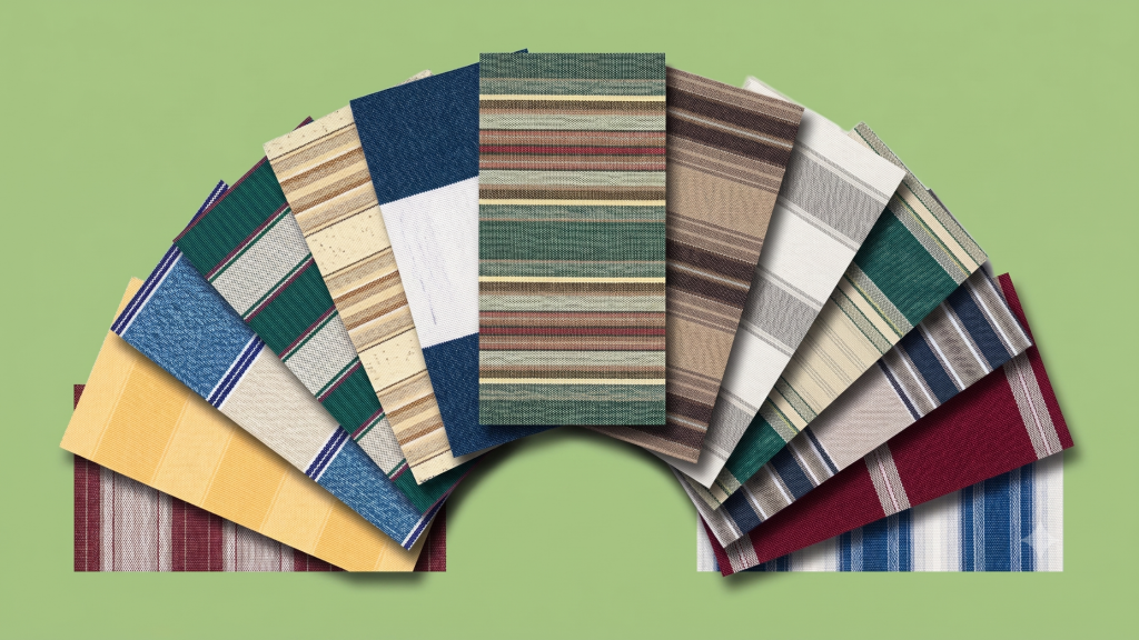 An assortment of colorful fabric options for Sunesta retractable awnings.