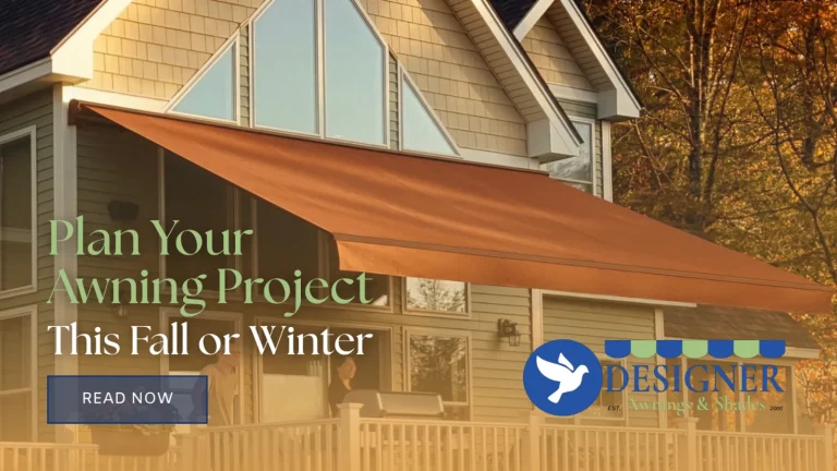 Plan your awning project this fall or winter: a retractable awning over a porch in autumn